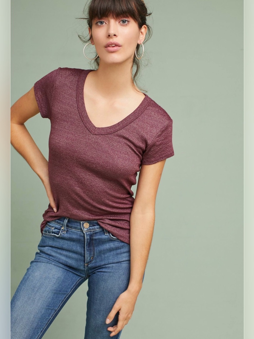 Madewell Heathered V-Neck Shine Short Sleeve Tee One Size - C69-074